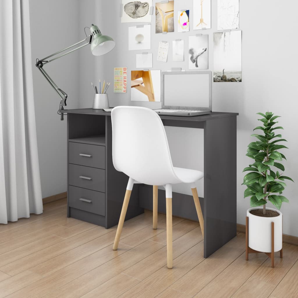 

Desk with Drawers High Gloss Grey 110x50x76 cm Chipboard