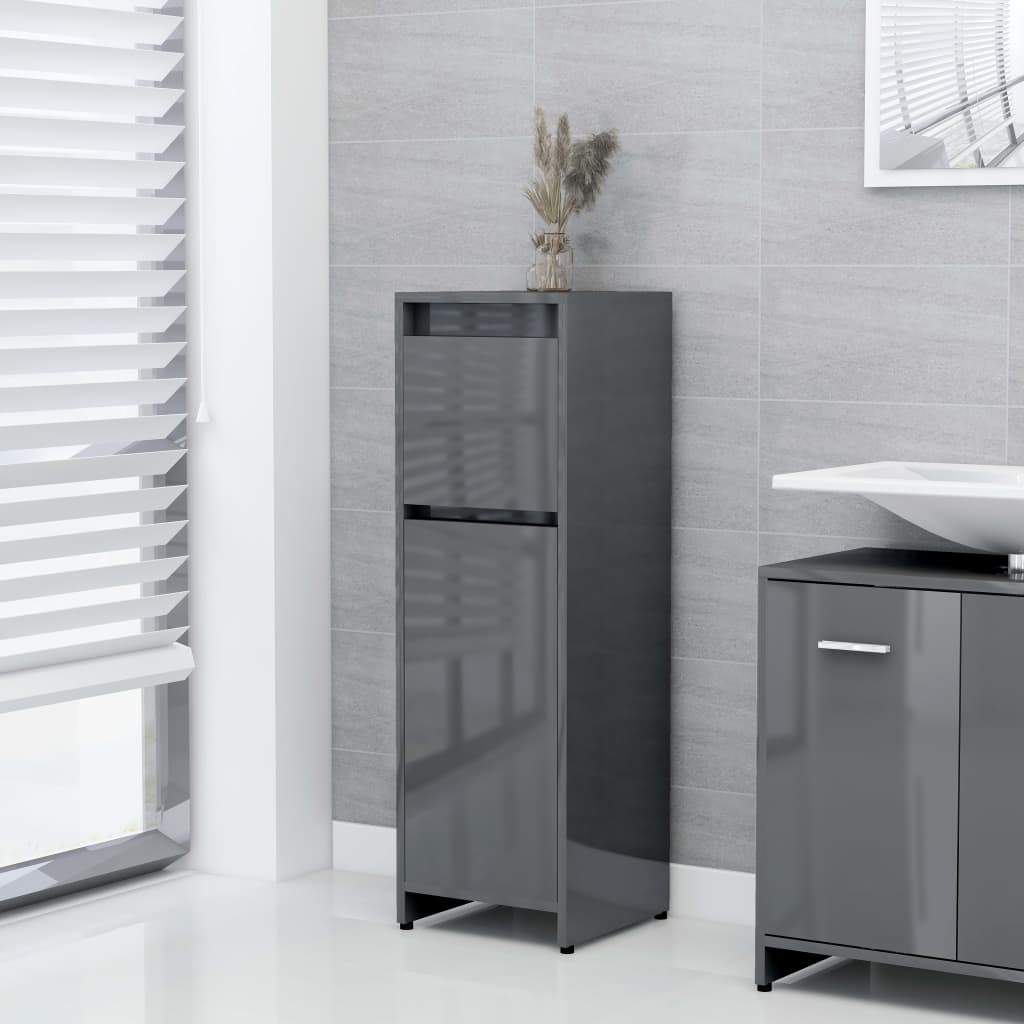 Bathroom Cabinet High Gloss Grey 30x30x95 Cm Chipboard 432184 0 