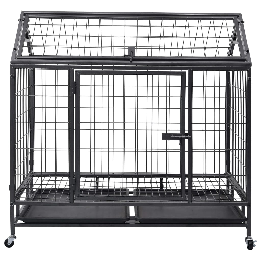 Heavy Duty Dog Cage with Wheels Steel 98x98x72 cm