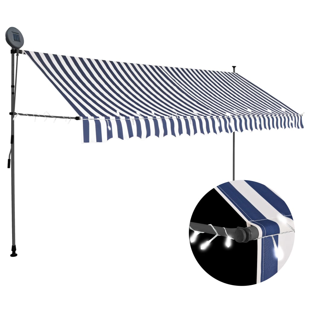 

Manual Retractable Awning with LED 400 cm Blue and White
