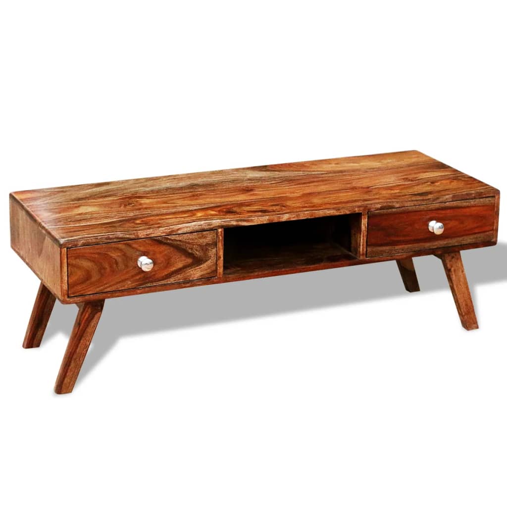 Solid Sheesham Wood TV Sideboard 2 Drawers Vintage 40 cm