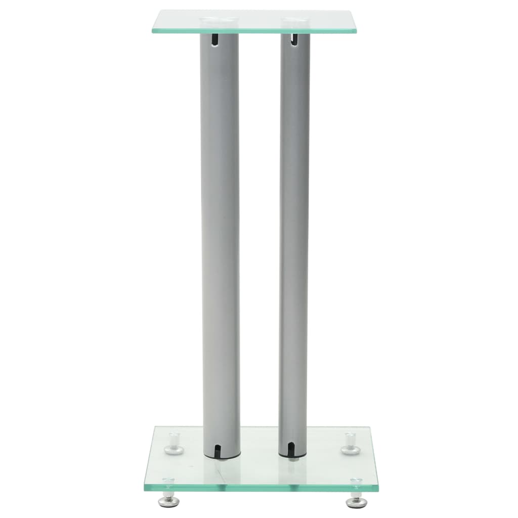 Speaker Stands 2 pcs Tempered Glass 2 Pillars Design Silver