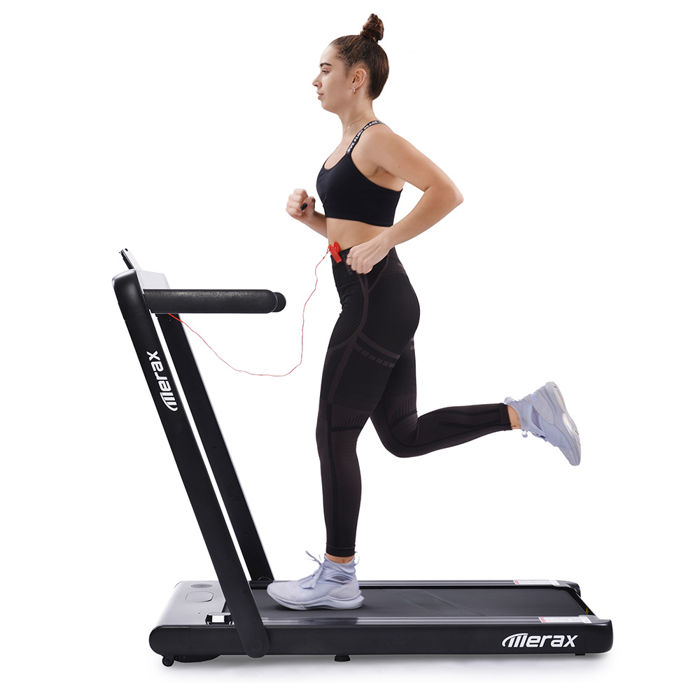 Merax 2.25 HP Electric Folding Treadmill 2-in-1 Running Machine with Remote Control/LED Display Fully Assembled Portable - Black
