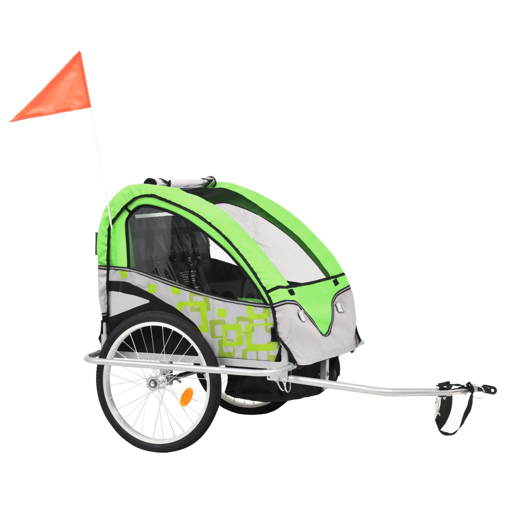 2in1 Kids' Bicycle Trailer & Stroller Green and Grey