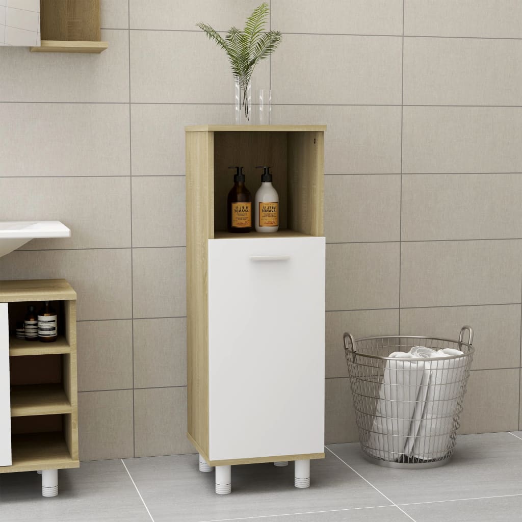 

Bathroom Cabinet White and Sonoma Oak 30x30x95 cm Chipboard