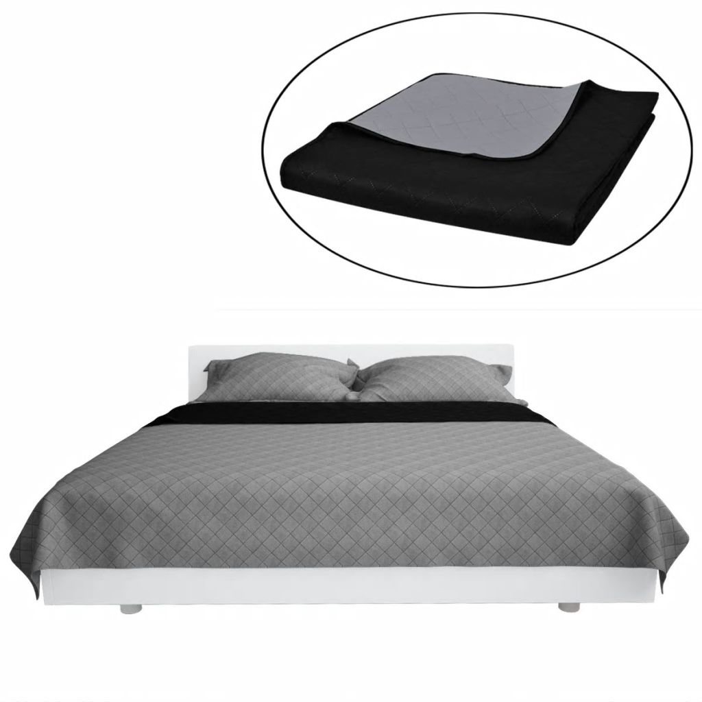 Kétoldalas steppelt ágytakaró fekete / szürke 170 x 210 cm