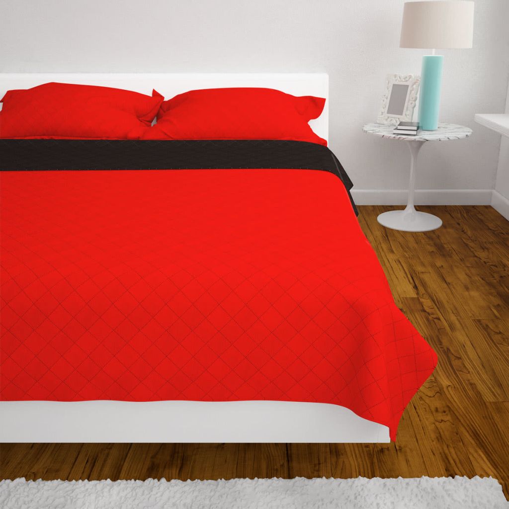 Double Sided Quilted Bedspread Red And Black 220x240 Cm   Double Sided Quilted Bedspread Red And Black 220x240 Cm 432848 3 