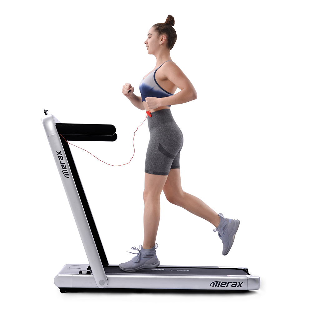 Merax 2.25 HP Electric Folding Treadmill 2-in-1 Running Machine with Remote Control/LED Display Fully Assembled Portable - Silver