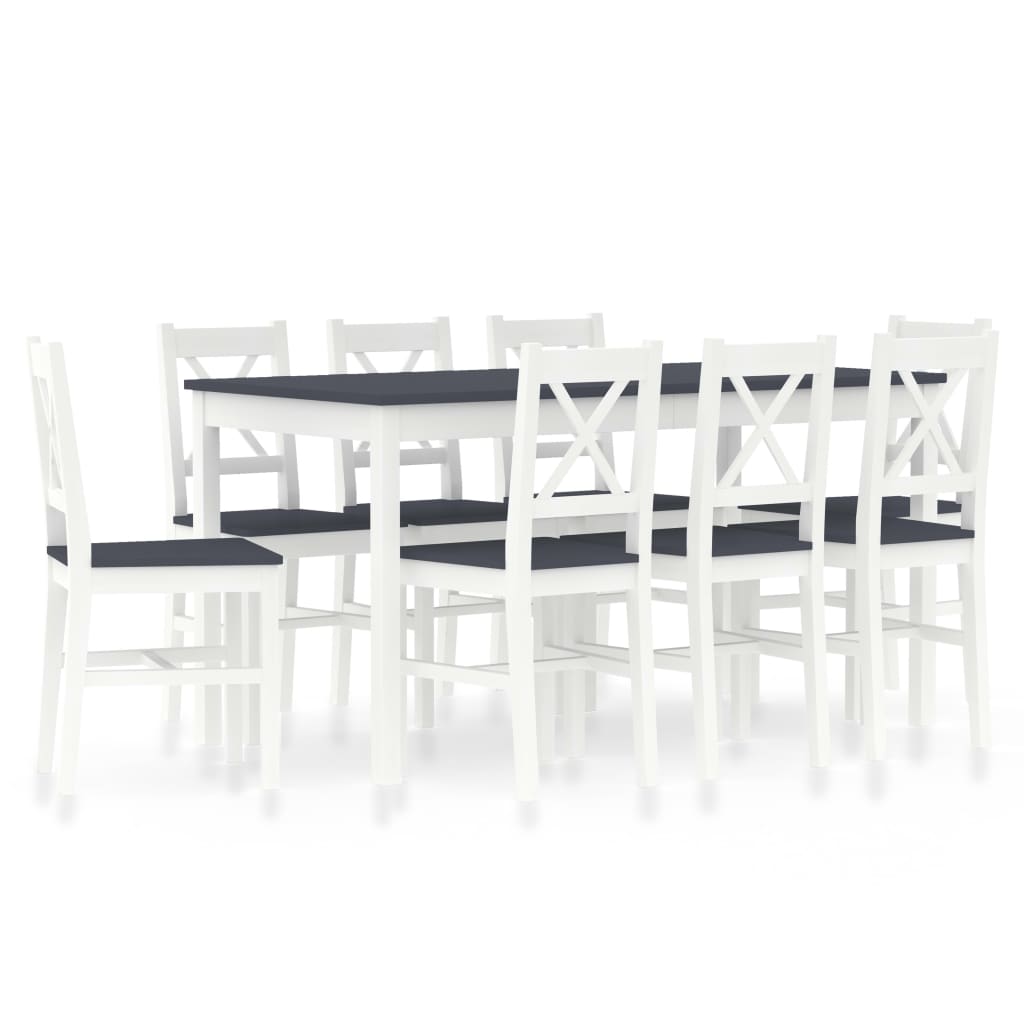 

9 Piece Dining Set Pinewood White and Grey