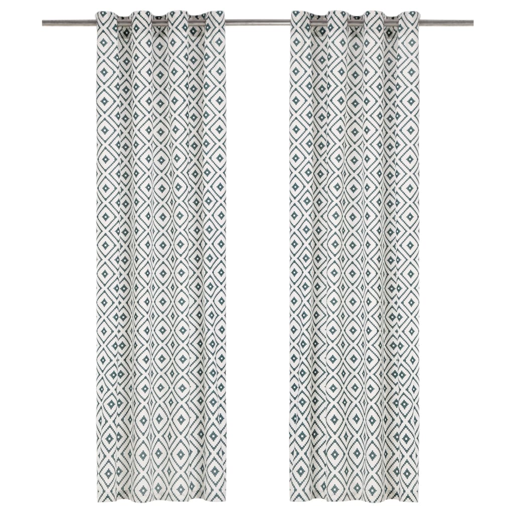 

Curtains with Metal Rings 2 pcs Cotton 140x225 cm Green Square