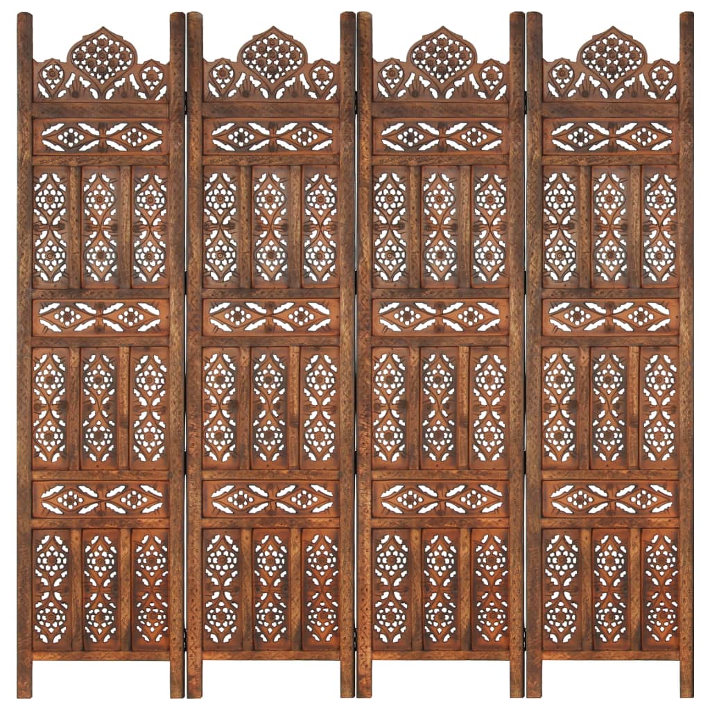 

Hand carved 4-Panel Room Divider Brown 160x165 cm Solid Mango Wood