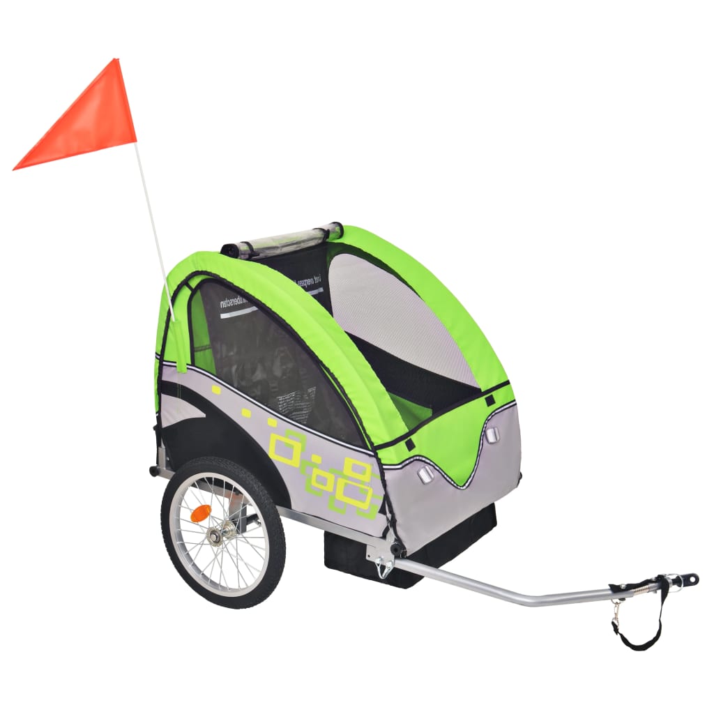 Kids&#39; Bicycle Trailer Grey and Green 30 kg