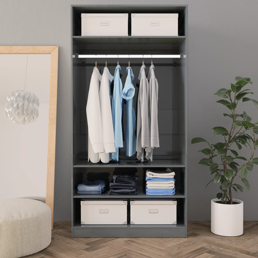 Wardrobe High Gloss Grey 100x50x200 cm Chipboard