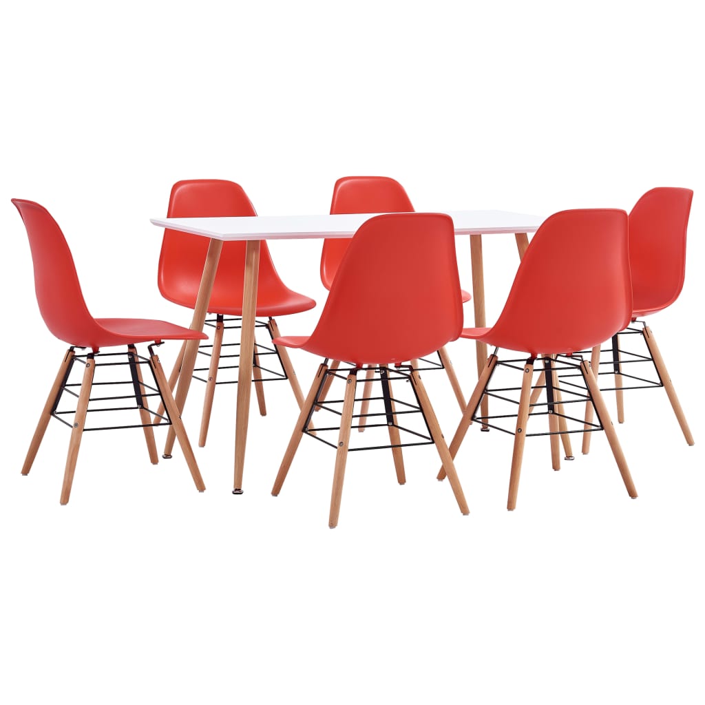 

7 Piece Dining Set Plastic Red