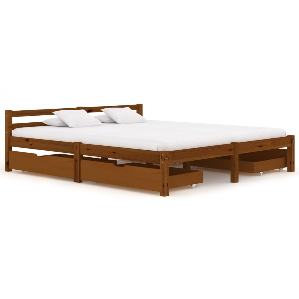 

Bed Frame with 4 Drawers Honey Brown Solid Pine Wood 160x200 cm