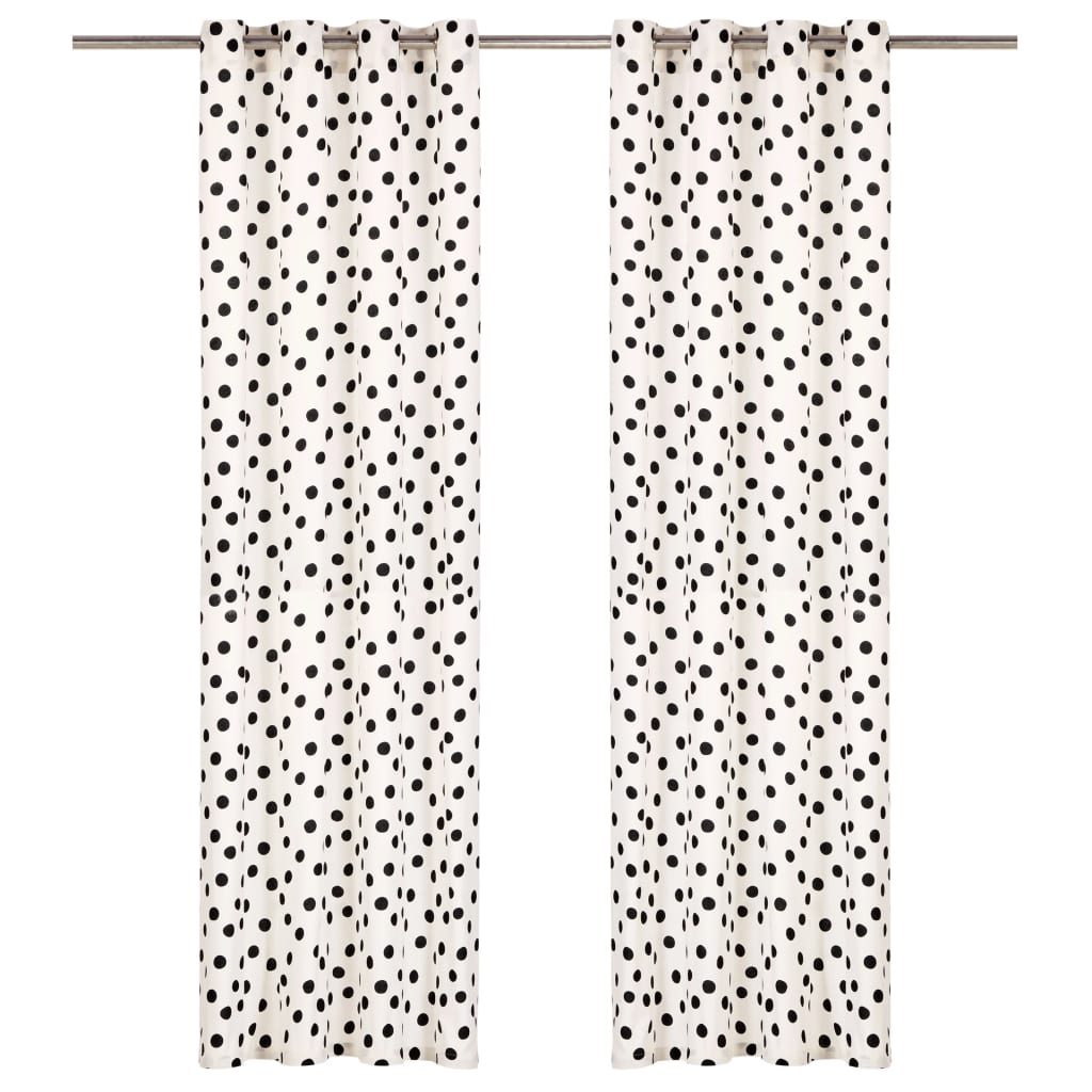 

Curtains with Metal Rings 2 pcs Cotton 140x245 cm Black Dot
