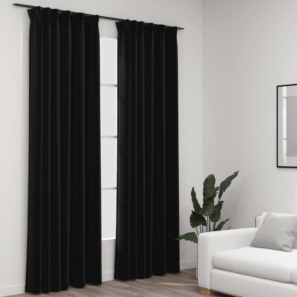 

Linen-Look Blackout Curtains with Hooks 2 pcs Anthracite 140x225 cm