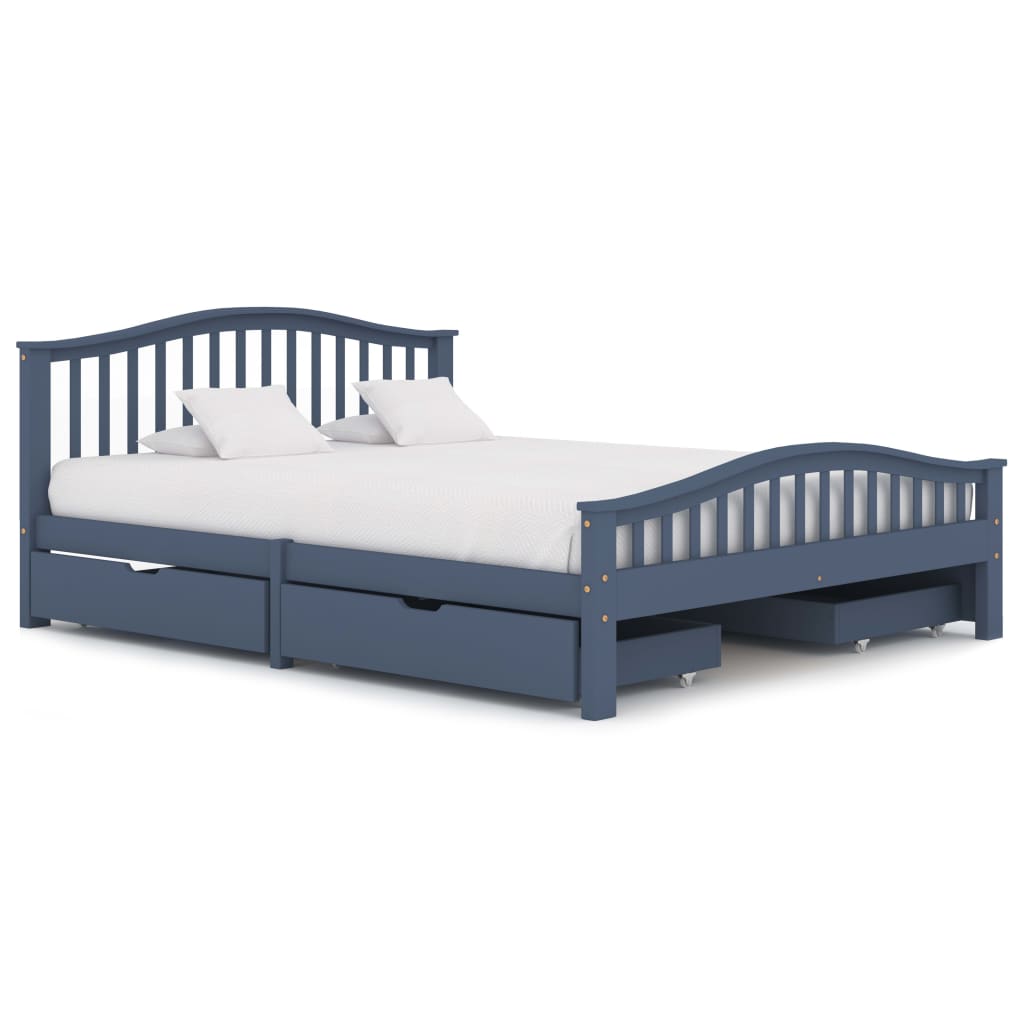 

Bed Frame with 4 Drawers Grey Solid Pine Wood 160x200 cm