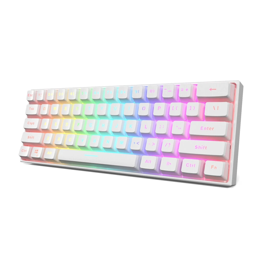 

Gk61 Wired 61 Keys RGB Mechanical Keyboard Gateron Optical Switch Pudding Keycaps Hot-swappable Blue Switch - White