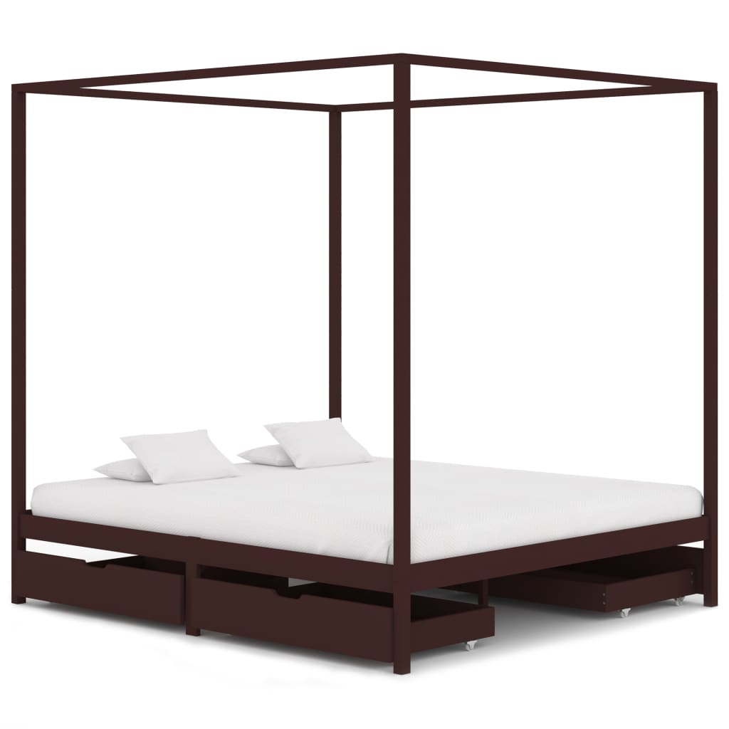 Canopy Bed Frame With 4 Drawers Dark, Wood Canopy Bed Frame