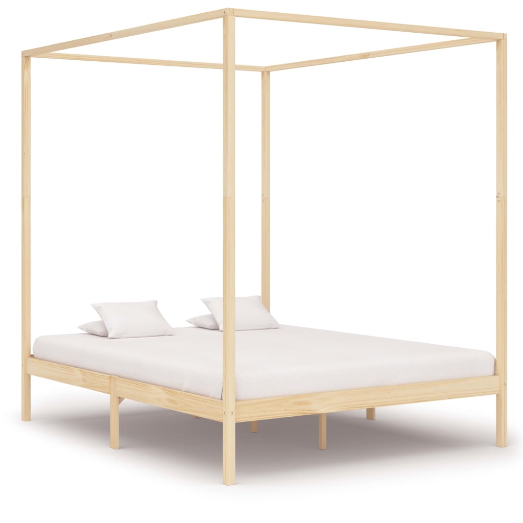 vidaXL Canopy Bed Frame with 4 Drawers Solid Pine Wood 180x200 cm
