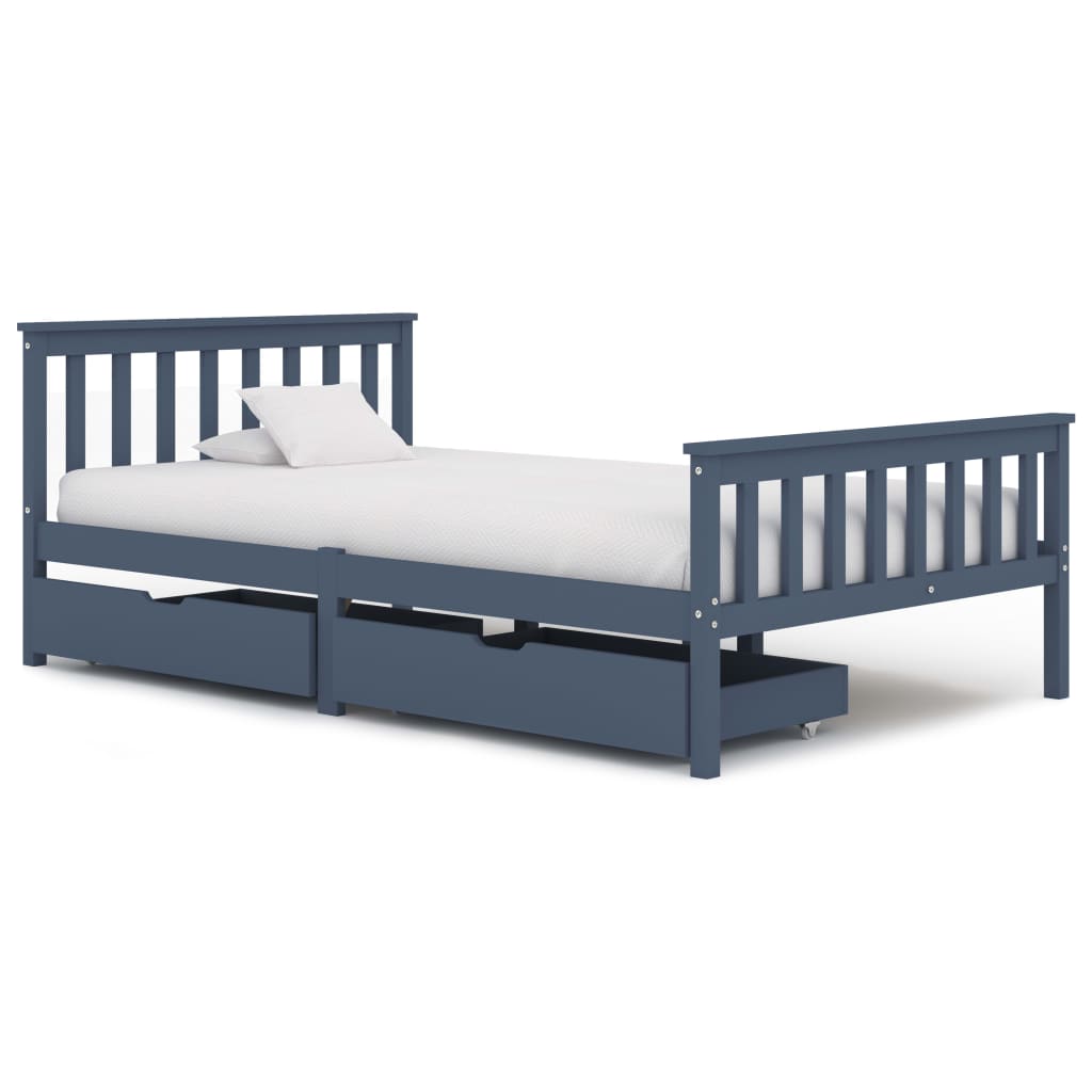 Drawers Grey Solid Pine Wood 120x200 Cm, Pine Wood Twin Bed Frame