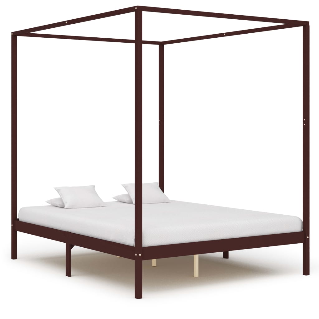 Canopy Bed Frame with 2 Drawers Dark Brown Pine Wood 180x200 cm