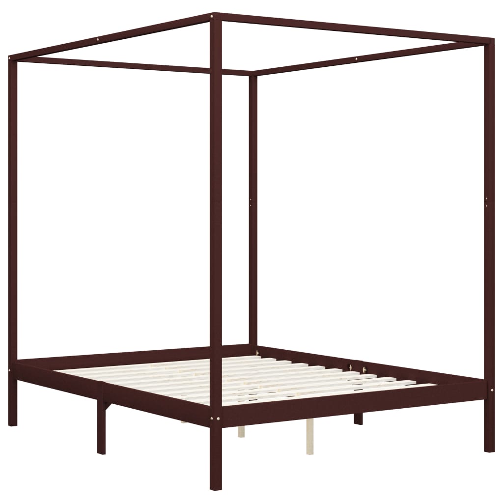 Canopy Bed Frame with 2 Drawers Dark Brown Pine Wood 180x200 cm