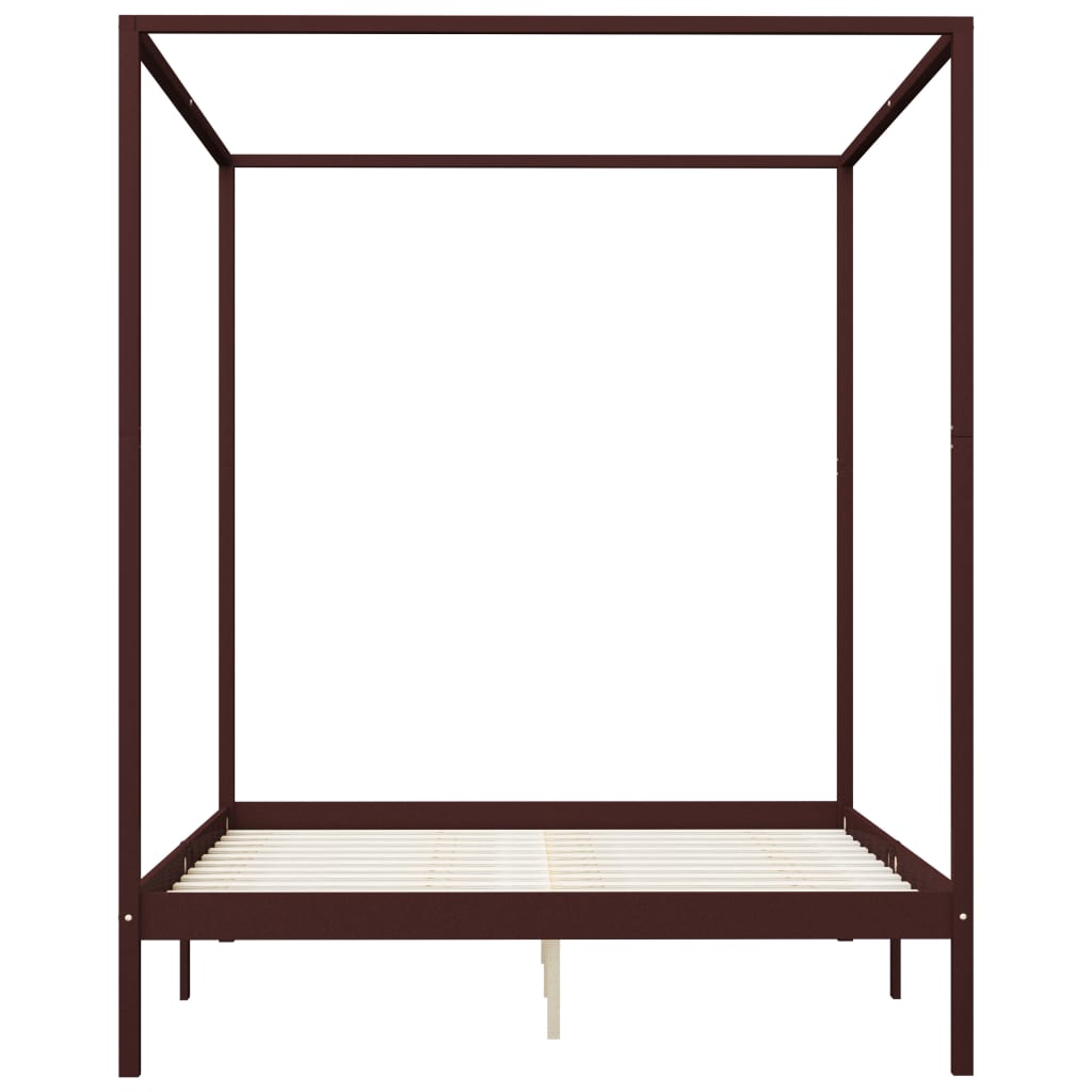 Canopy Bed Frame with 2 Drawers Dark Brown Pine Wood 180x200 cm