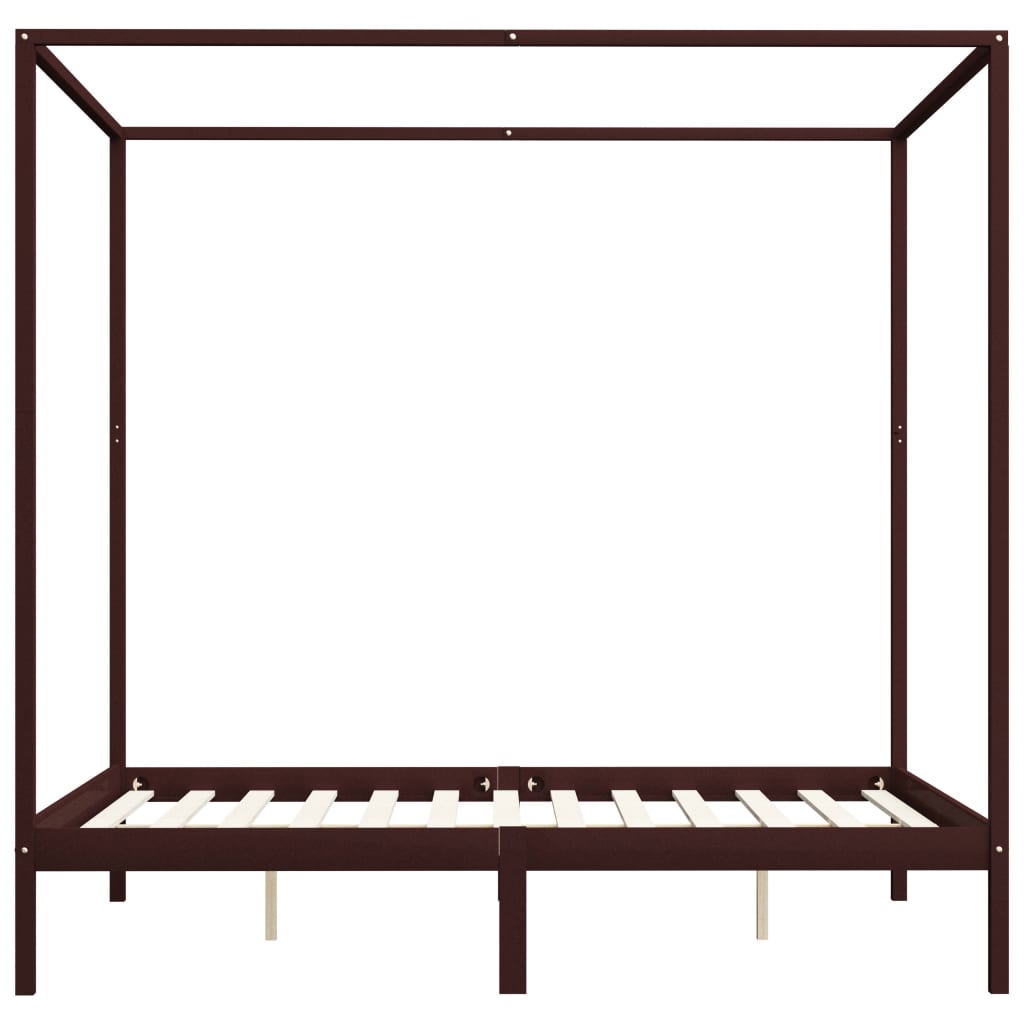 Canopy Bed Frame with 2 Drawers Dark Brown Pine Wood 180x200 cm