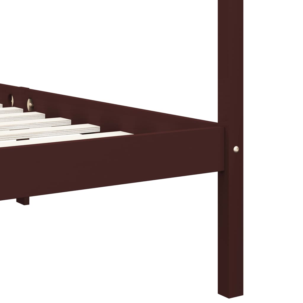 Canopy Bed Frame with 2 Drawers Dark Brown Pine Wood 180x200 cm