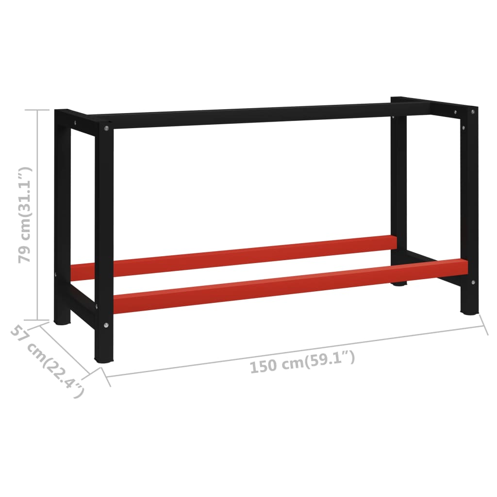 Work Bench Frame Metal 150x57x79 cm Black and Red