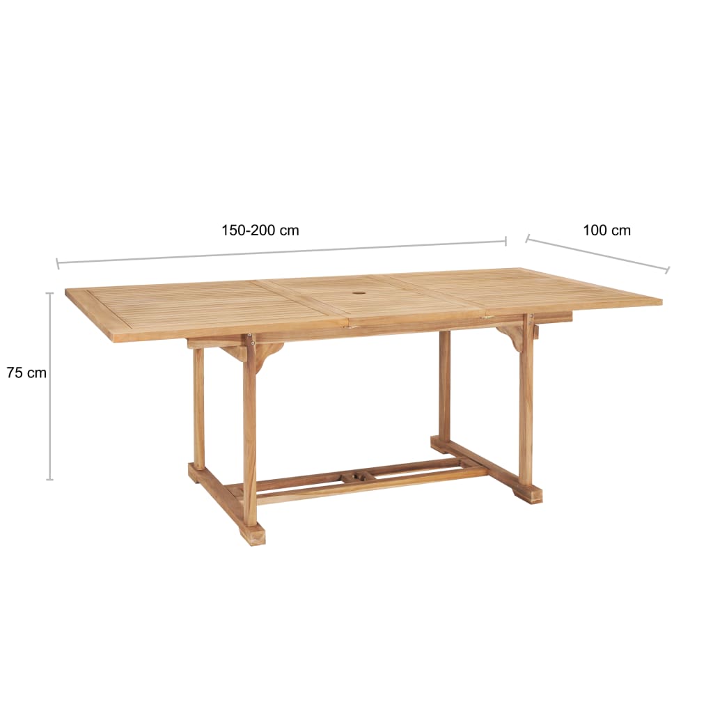 vidaXL Extending Garden Table 150-200x100x75 cm Solid Teak Wood