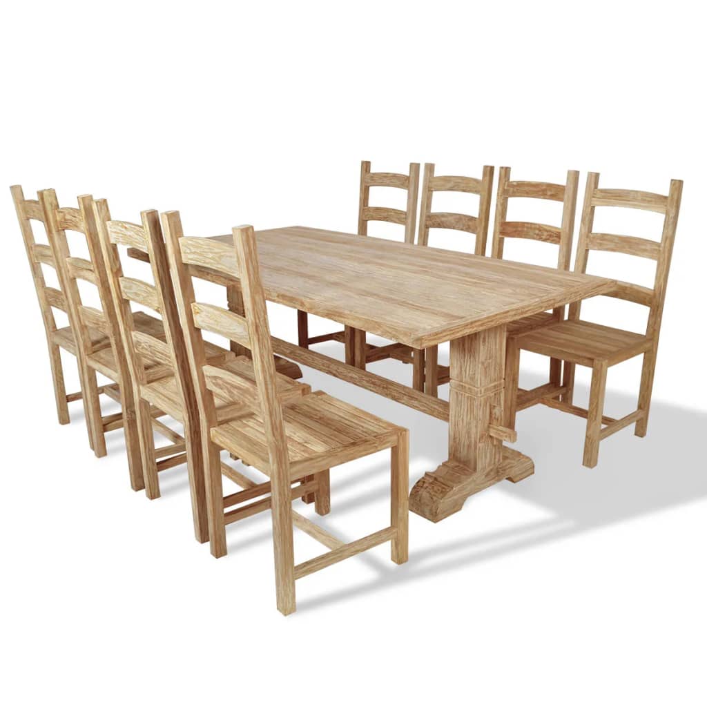 vidaXL Nine Piece Massive Dining Table and Chair Set Teak