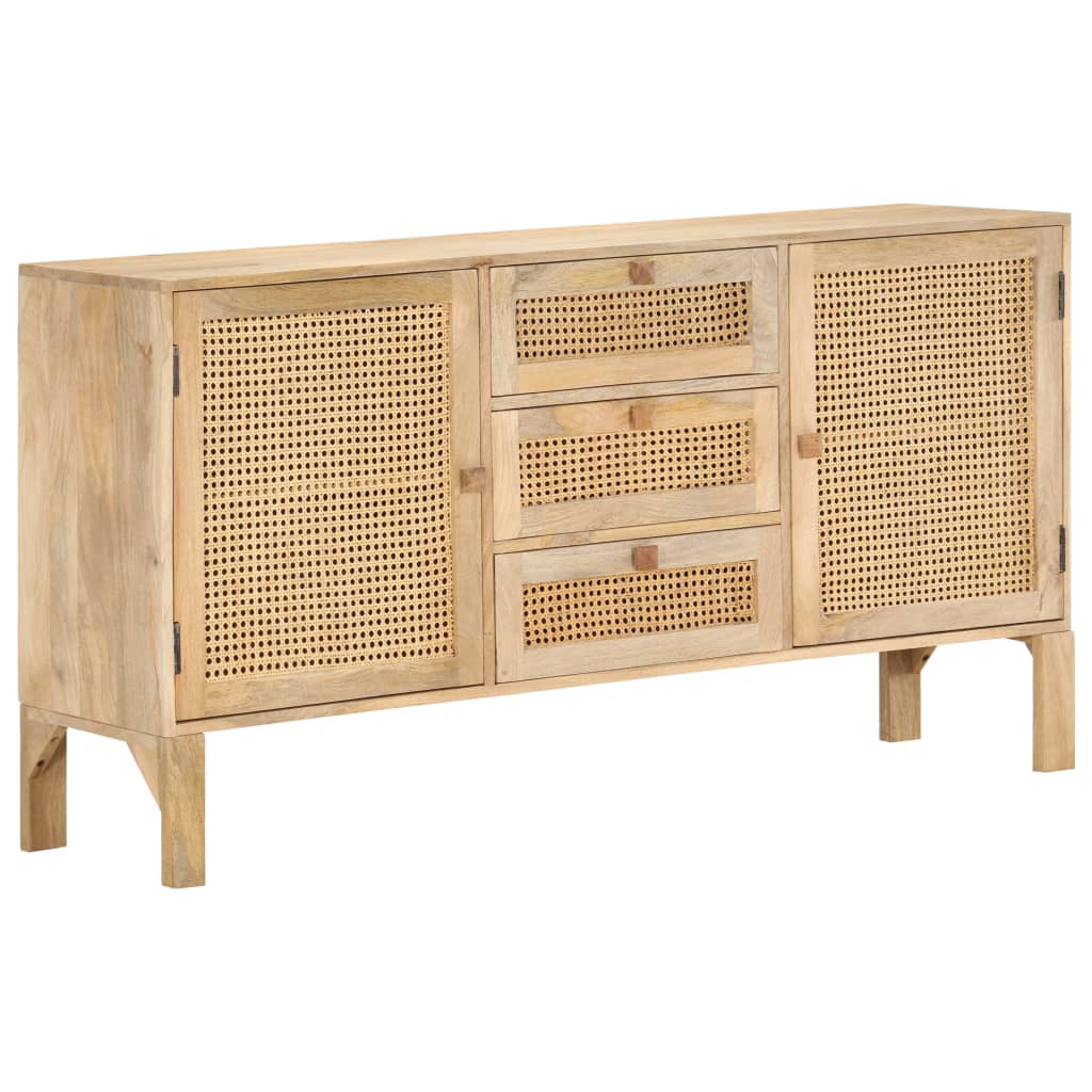 vidaXL Sideboard 150x40x80 cm Solid Mango Wood and Natural Cane