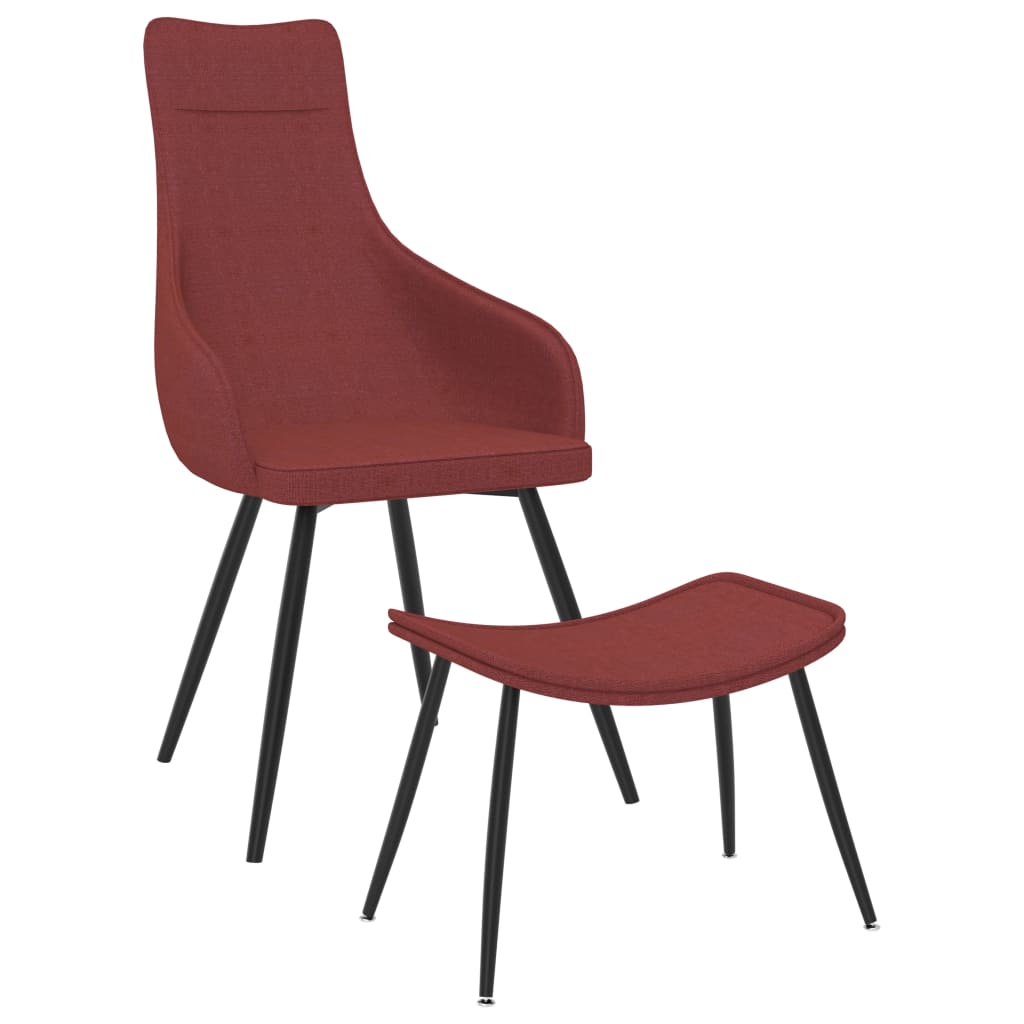 Sofa Chair with Footstool Wine Red Fabric