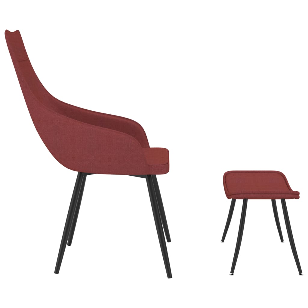 Sofa Chair with Footstool Wine Red Fabric