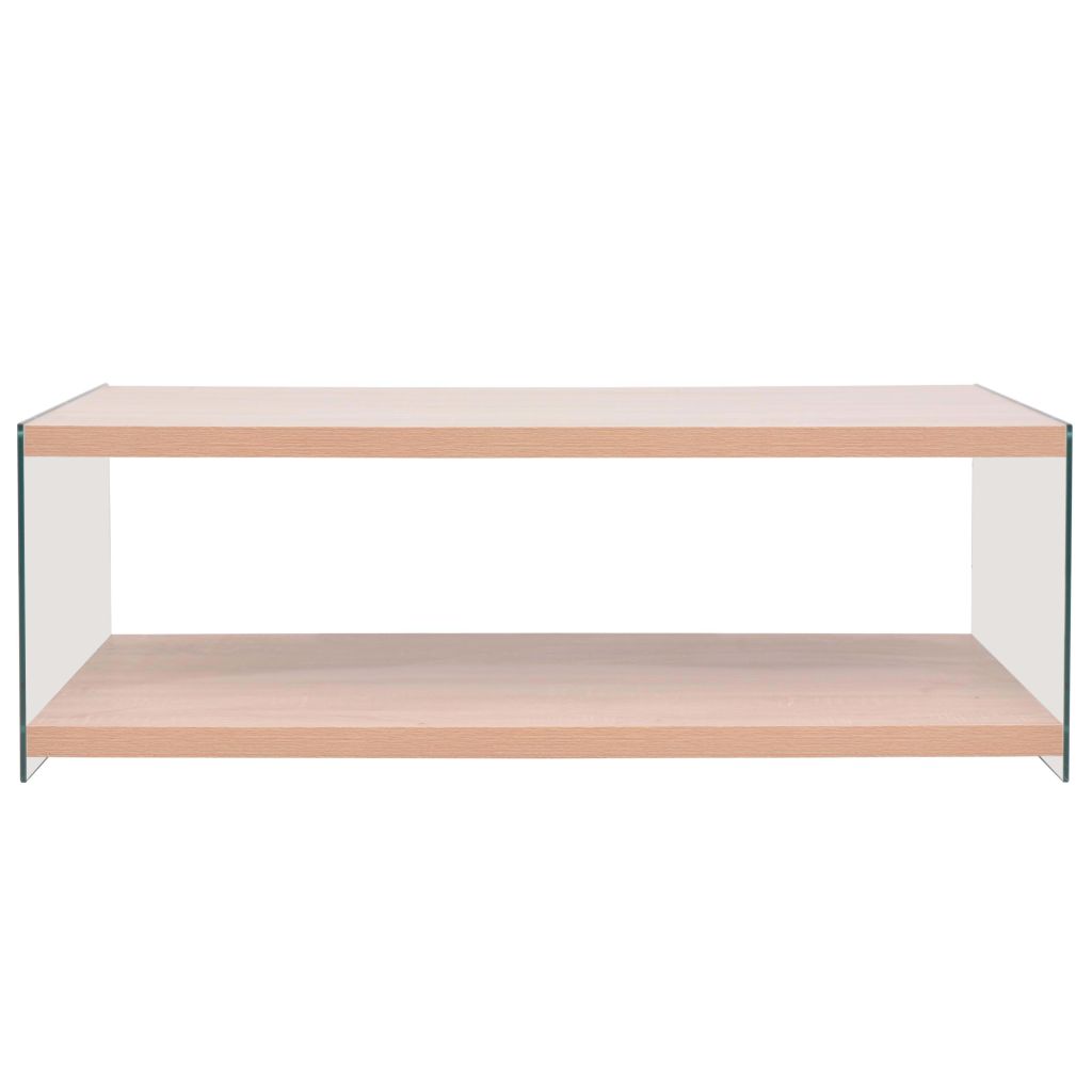 Coffee Table with Shelf Glass MDF Oak Colour