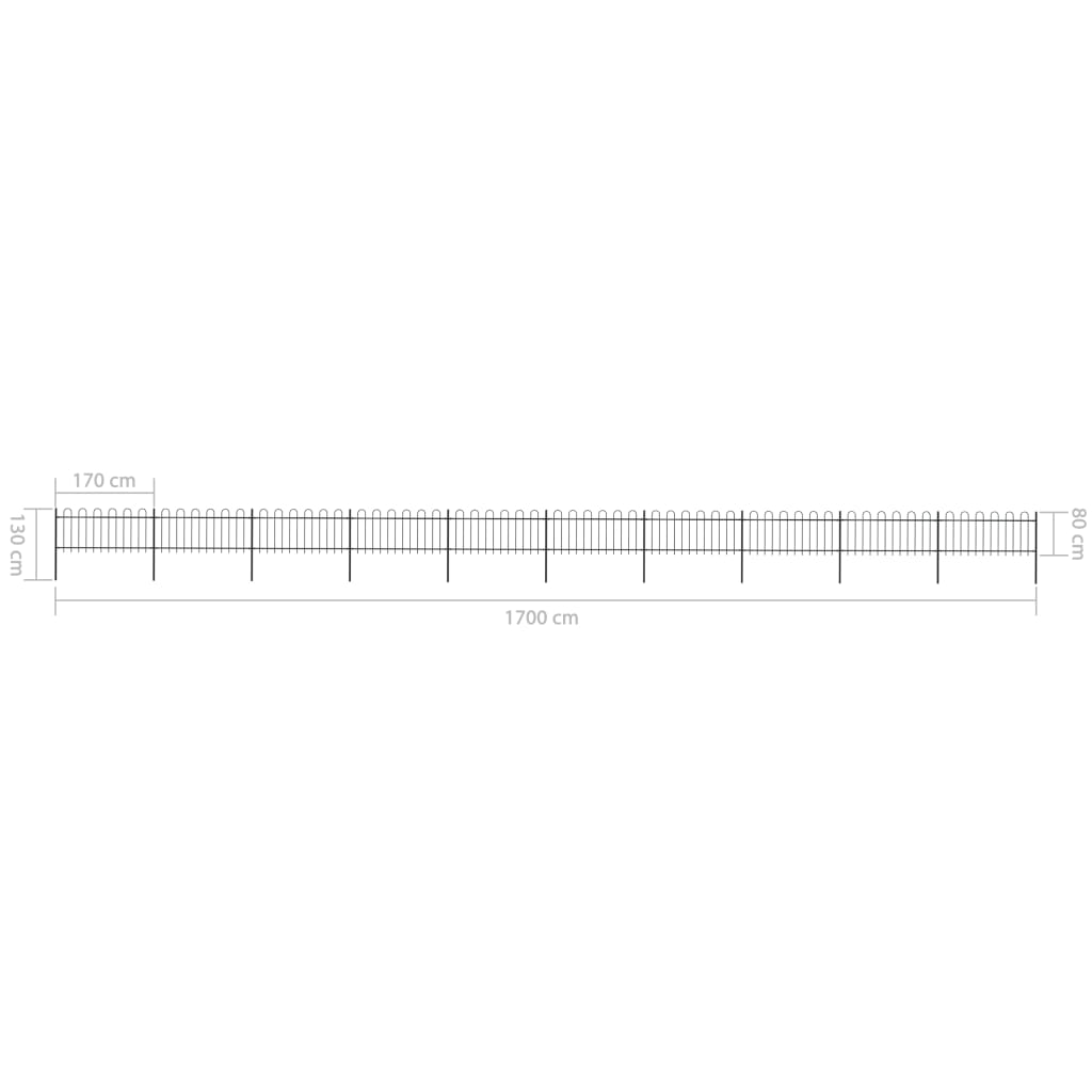 Garden Fence with Hoop Top Steel 17x0.8 m Black