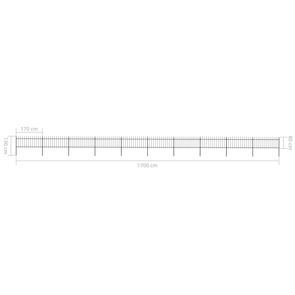 Garden Fence with Spear Top Steel 17x0.8 m Black