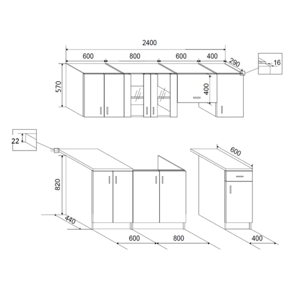 Kitchen Unit 7 Pieces Oak Look