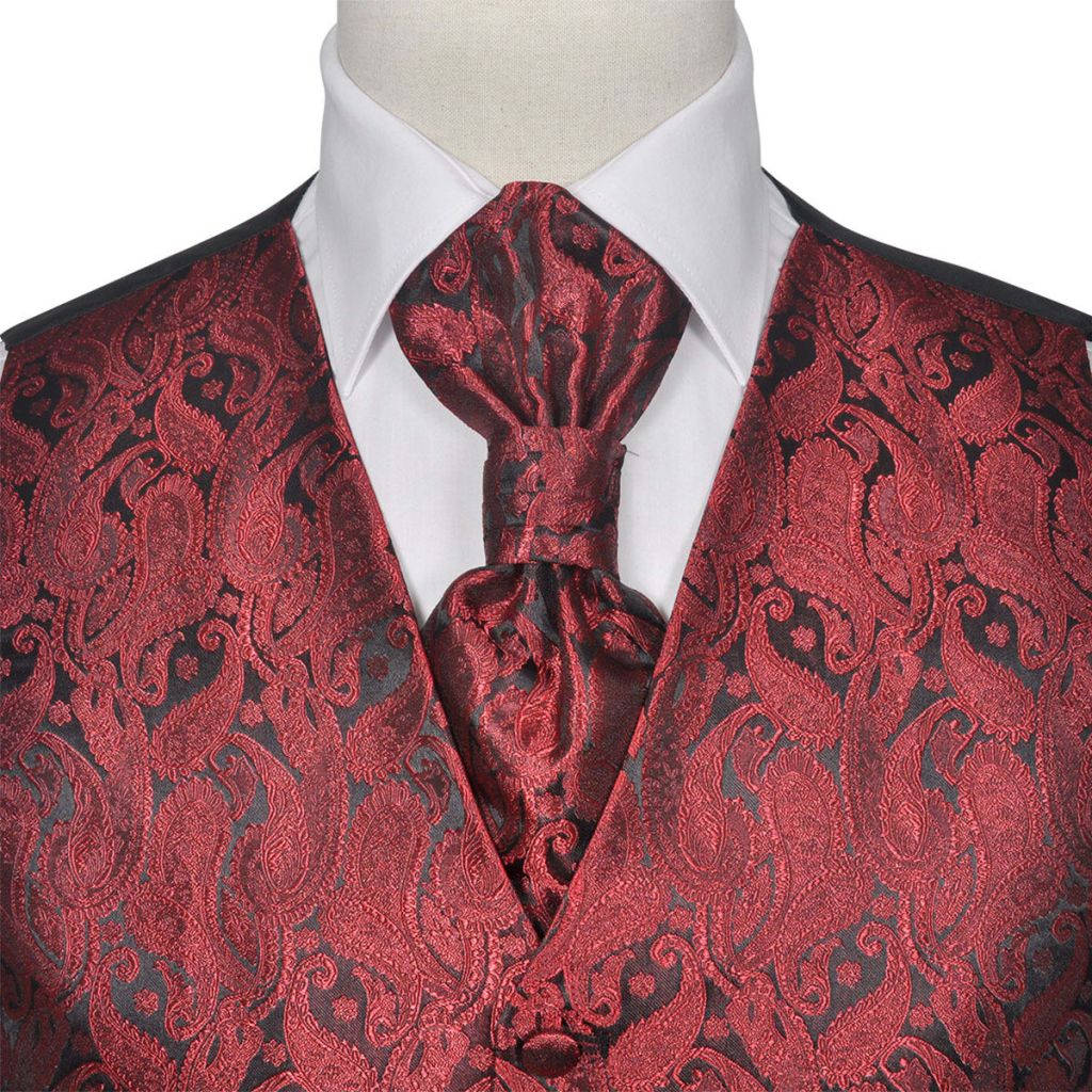 Men's Paisley Wedding Waistcoat Set Size 56 Burgundy