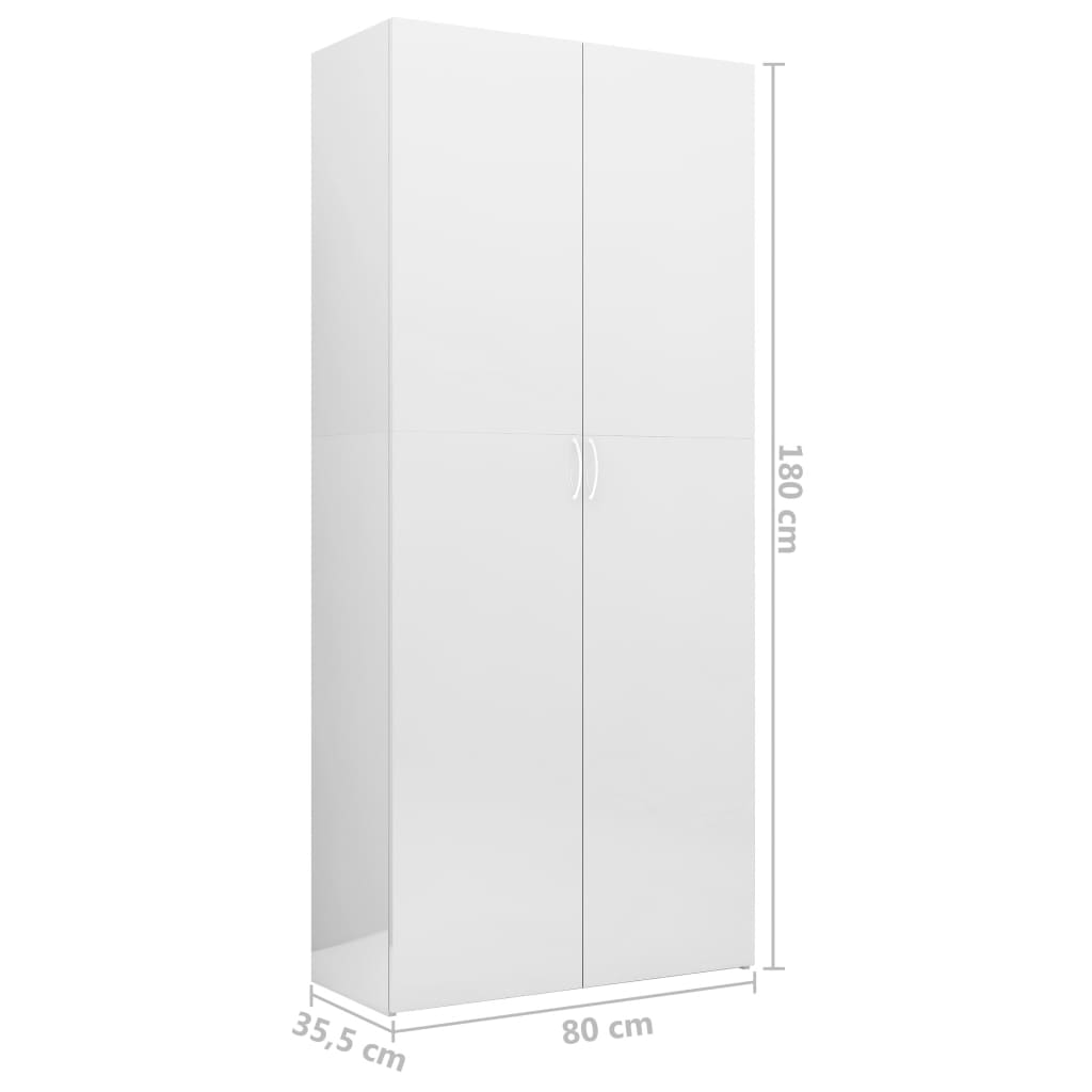Storage Cabinet High Gloss White 80x35.5x180 cm Chipboard