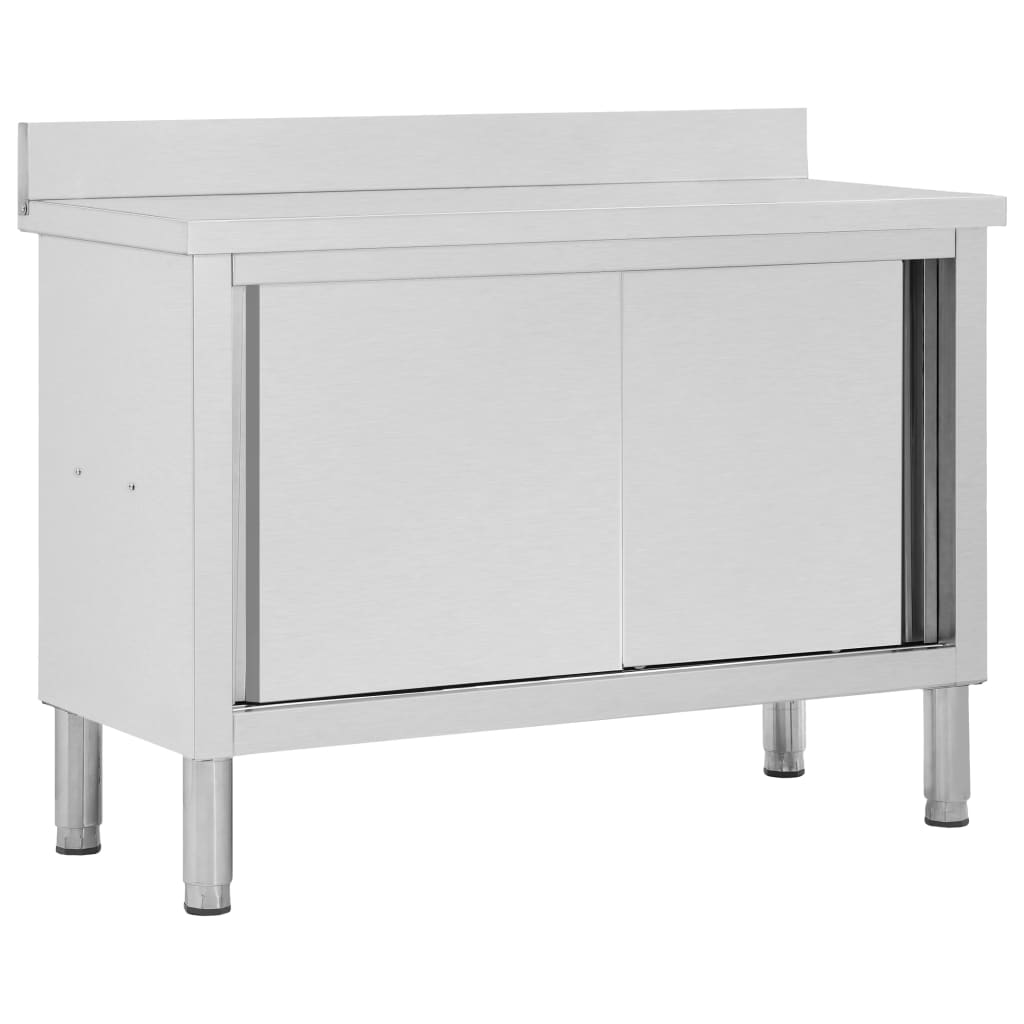 Work Table with Sliding Doors 120x50x95 cm Stainless Steel