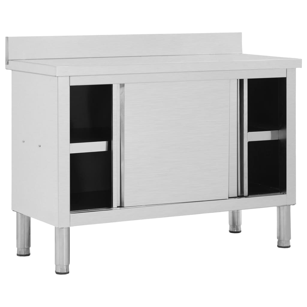Work Table with Sliding Doors 120x50x95 cm Stainless Steel