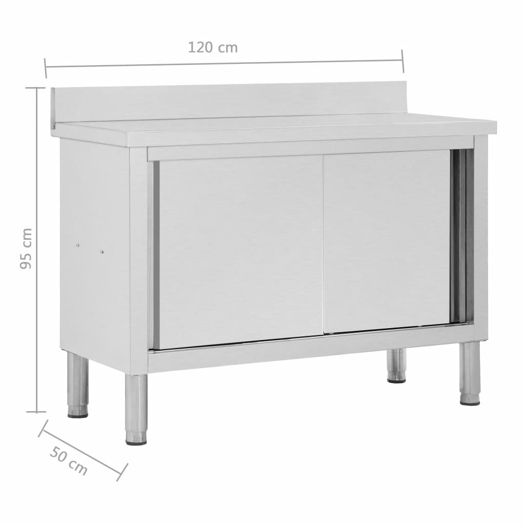 Work Table with Sliding Doors 120x50x95 cm Stainless Steel