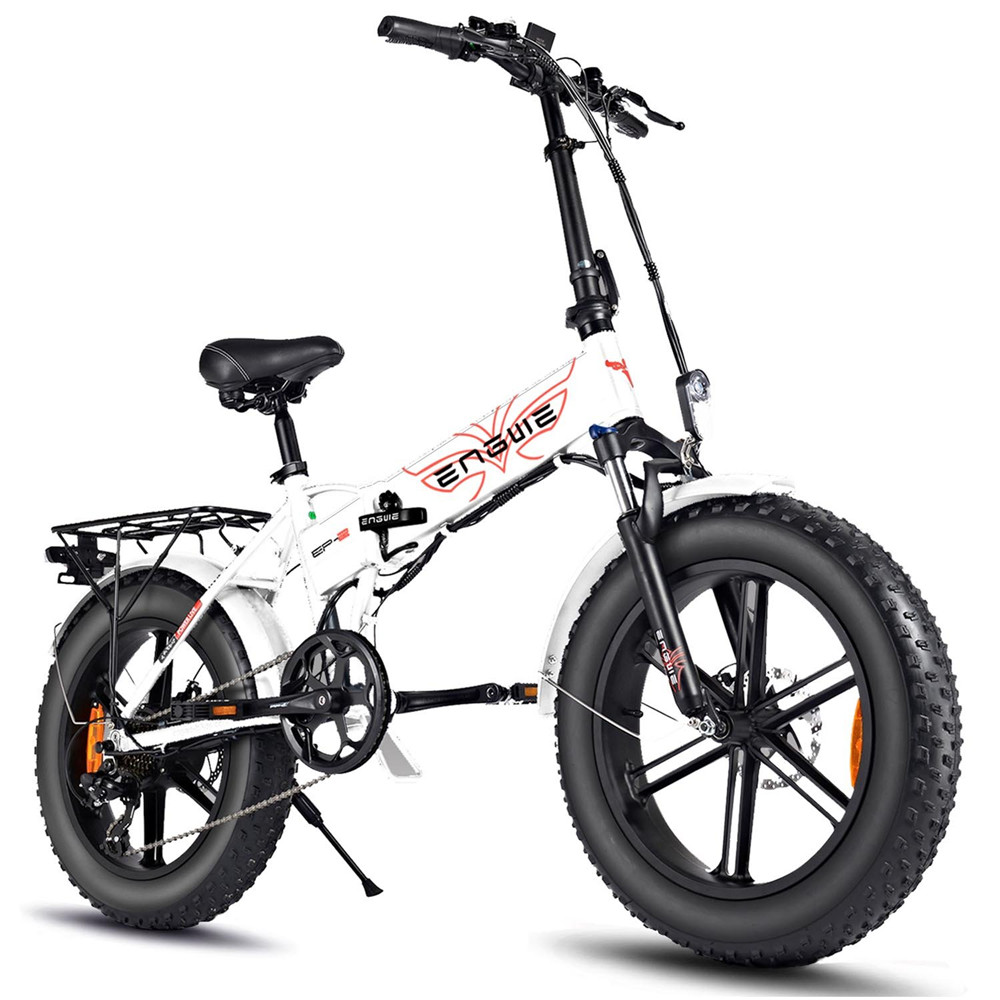 

ENGWE EP-2 500W 20 inch Fat Tire Electric Folding Bicycle Mountain Beach Snow Bike for Adults Aluminum Electric Scooter 7 Speed Gear E-Bike with Removable 48V 12.5A Lithium Battery Dual Disc - White