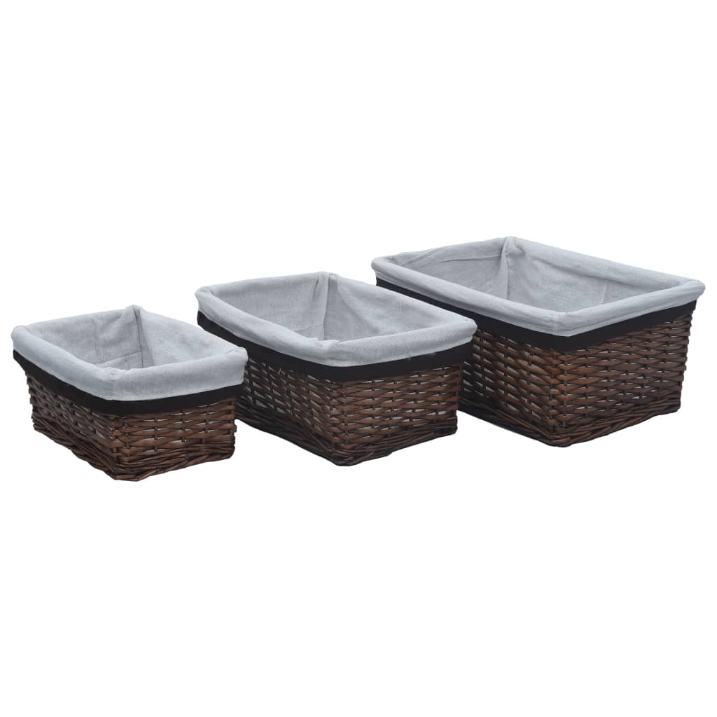 3 Piece Stackable Basket Set Brown Willow