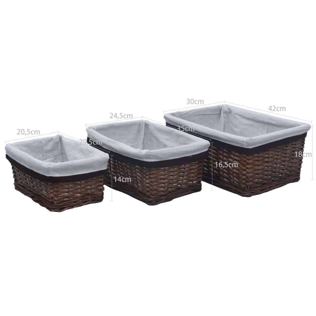 3 Piece Stackable Basket Set Brown Willow
