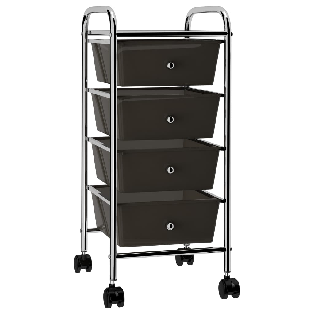 4Drawer Mobile Storage Trolley Black Plastic